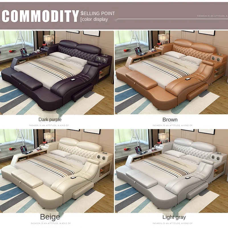 Tatami bed big bed double bed 2 m 2.2 m 2.4 master bedroom Japanese modern minimalist widened bedroom leather bed