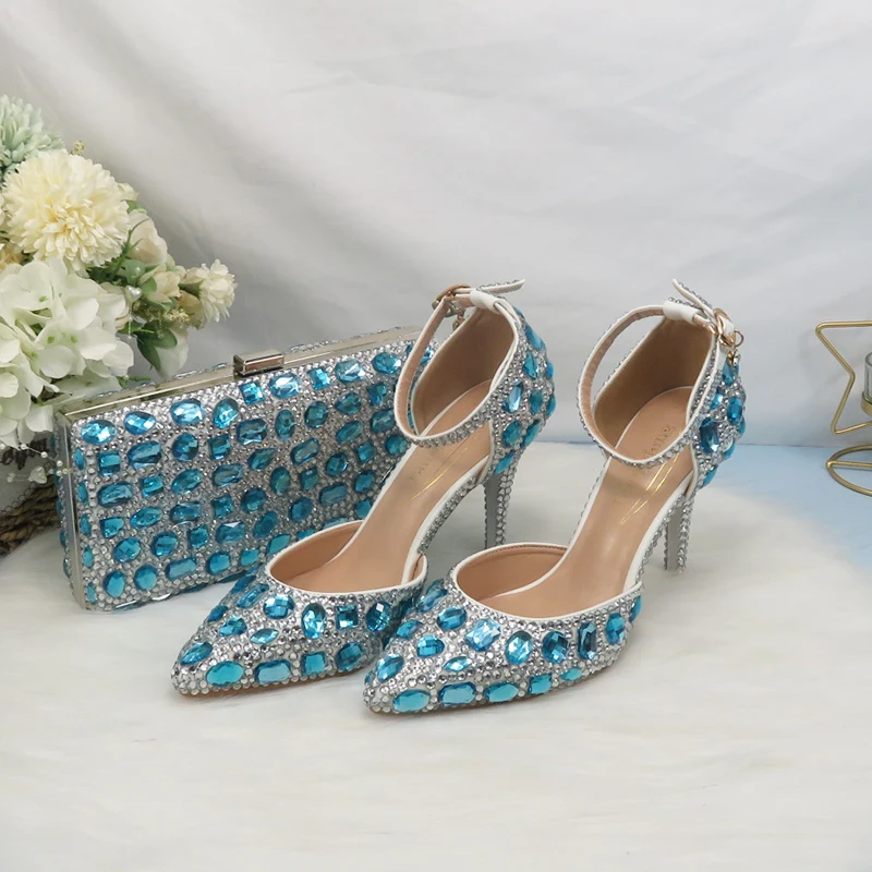 

BaoYaFang Pointed toe Ladies Bridal Wedding shoes with matching bags fashion Ankle Strap Women Summer party dress shoes Woman