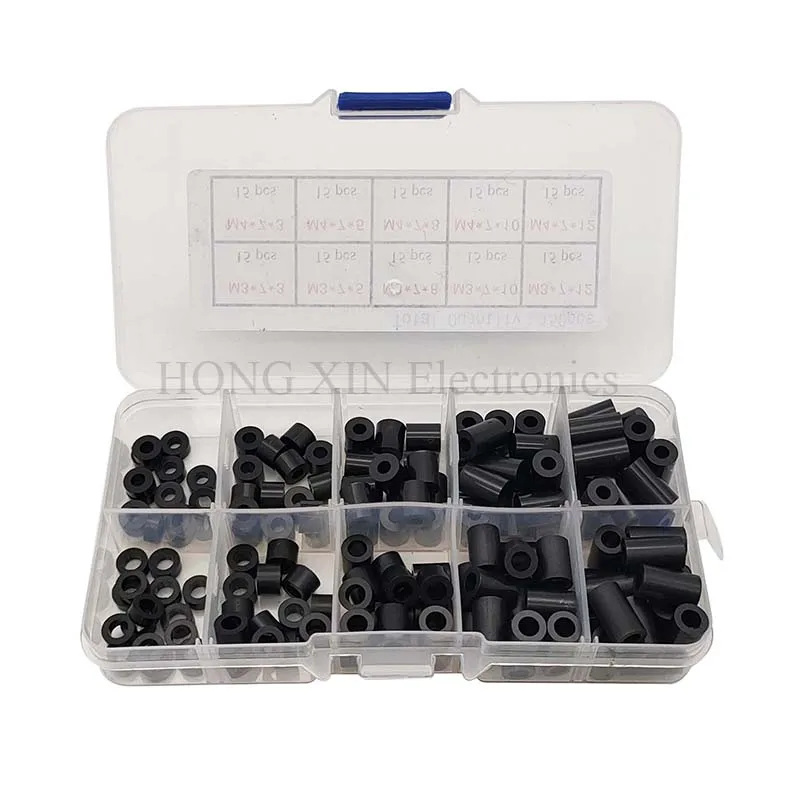 150pcs/set M3 M4 Standoff ABS Spacer Plastic Rround Spacer Black Non-Threaded Round Hollow Standoff
