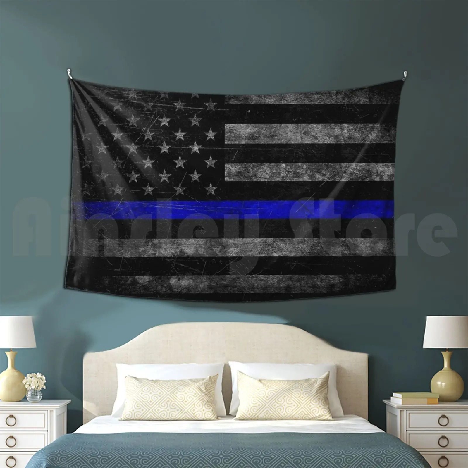 Thin Blue Line Flag Us Customized Tapestry Thin Blue Line Flag Usa Us United States