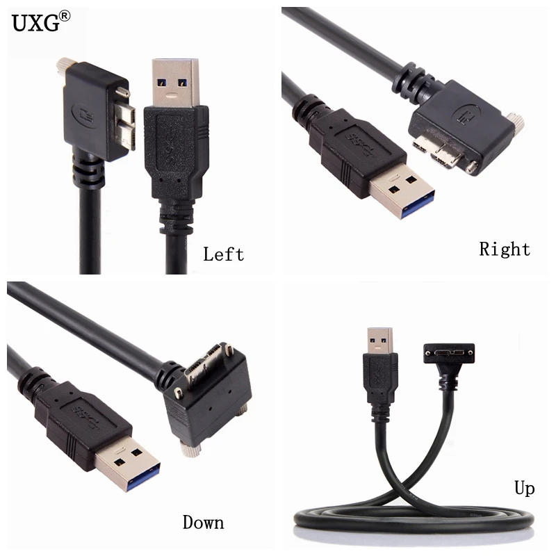 USB 3.0 90 Degree Right Left Up Down Angled Micro B USB 3.0 With M2 Lock Screws Mount Data Cable For Industrial Camera Hard Disk