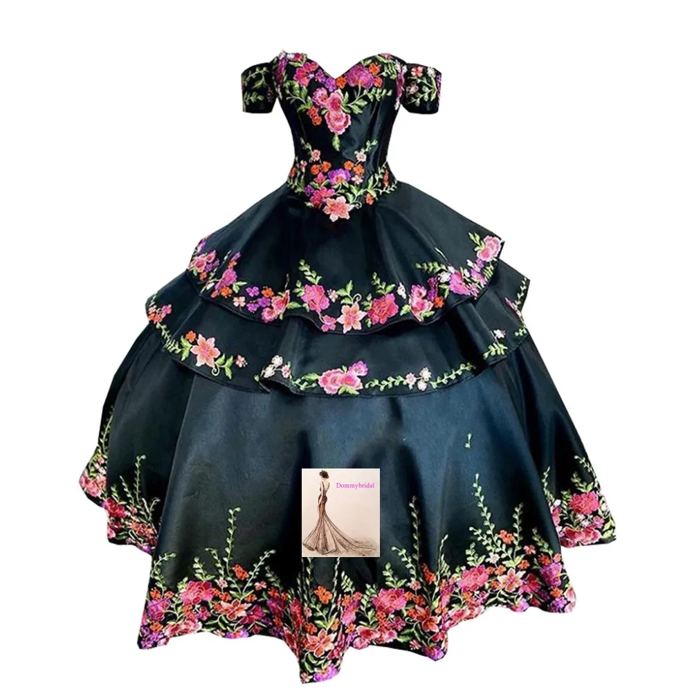 Moda mexicano charro impresso flores florais foto real vestido de baile doce 15 vestidos para quinceanera festa baile baile formal corset