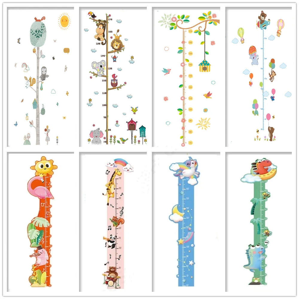 Cartoon Animals Height Measure Wall Sticker Giraffe Monkey Wallpaper For Kids Room Cute Unicorn Growth Chart Nursery Room Decor