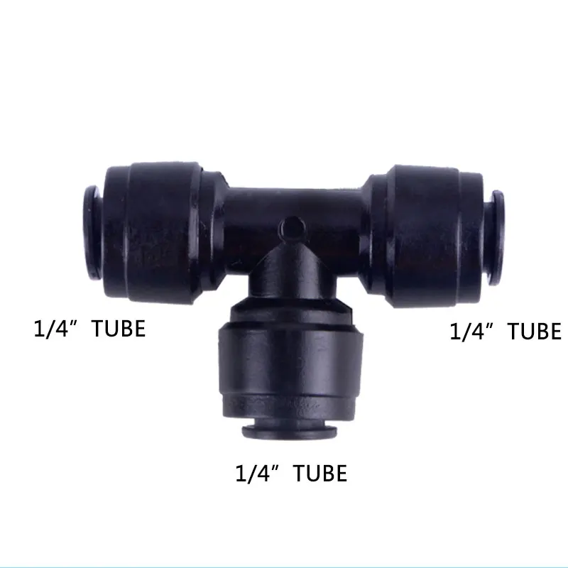 1/4" tube Black 3 way Union Tee Quick Connector 702 Low Pressure Misting Nozzles System Coupling Adapters RO Water Filter