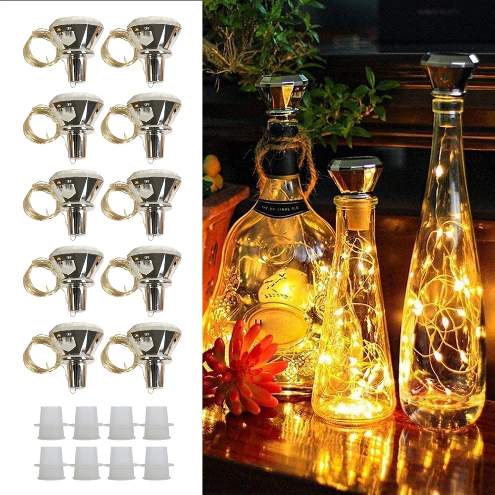 10 Pcs Solar Wine Bottle Lights 2M 20 LED Solar String Fairy Light Outdoor Waterproof Solar Diamond Cork Lights for Home Decor