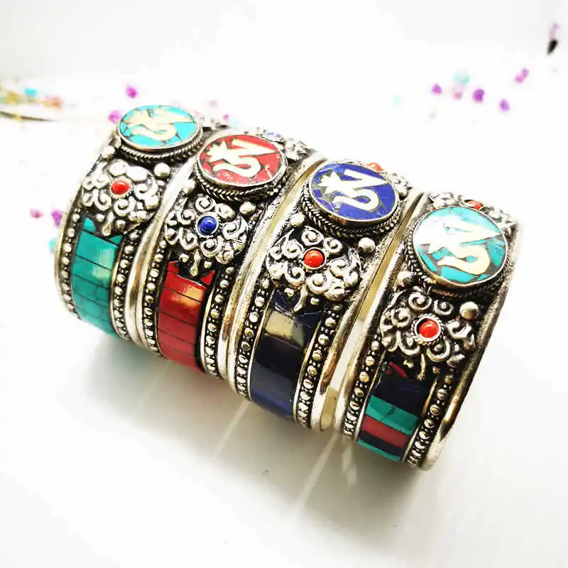 Indian Metal Dancing Bangles Copper Inlaid Stone Open Cuff BB-011