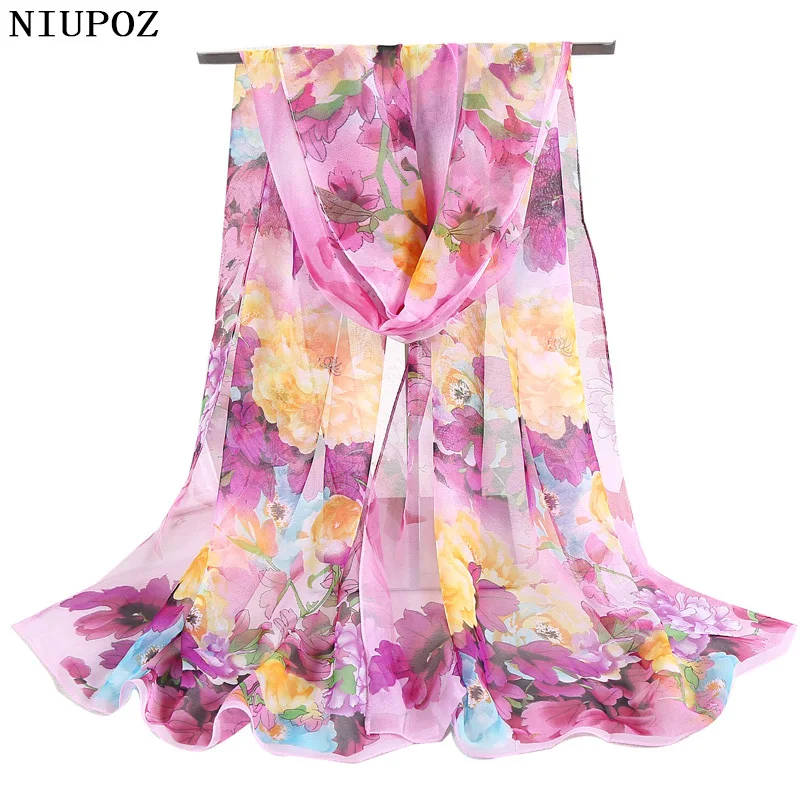 Multiple Colour Gradient Color Rose Flower Chiffon Georgette Scarf Women Foulard Lotus Leaf Long Shawl Summer Bandana Elegant