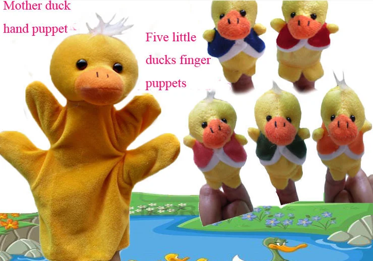 1set=6pcs (1 Hand Puppet+5 Finger Puppets)Nursery Rhyme Finger Puppets "Five Little Ducks" Finger Toys For Kids Baby Toys YH367