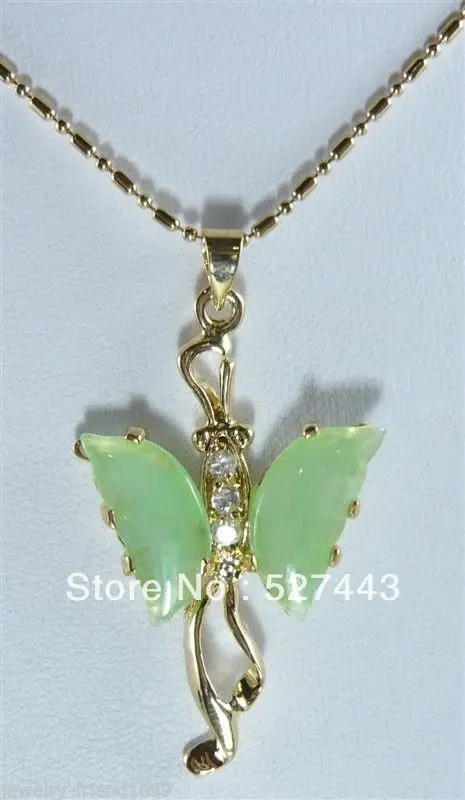 

Wholesale Hot! Light Green 18kgp butterfly crystal pendant necklace