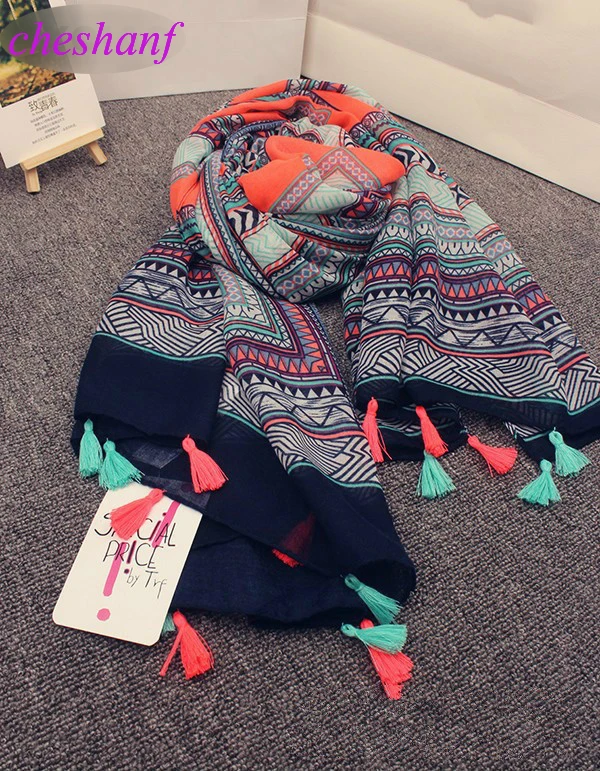 Cheshanf-pañuelo de cabeza étnico para mujer, de diseño Hijab, bufanda con borlas, estilo bohemio, Hippie, geométrico, España, 2021