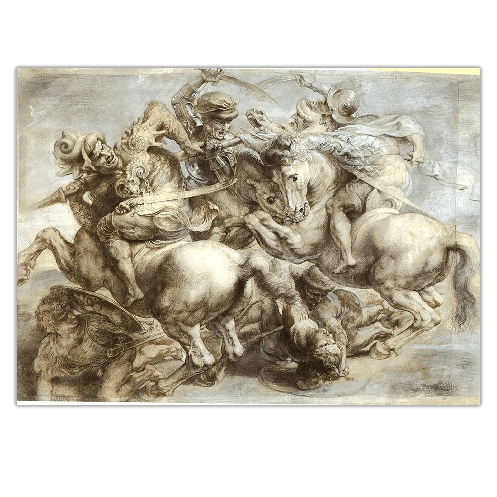 The battle of Anghiari by Leonardo da Vinci Canvas Oil Painting Famous Artwork Picture Wall Decor Home Living room Decoration