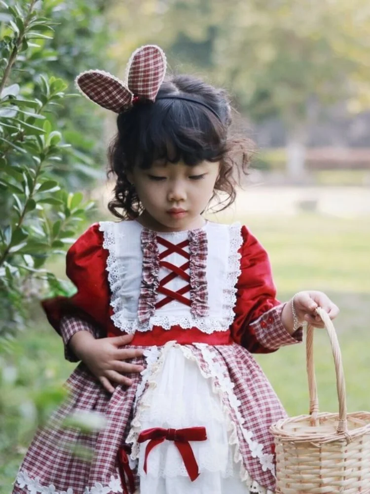 

Christmas Little Red Hood Lolita Sweet Girl Lolita Spanish Princess Dress Red Autumn Tutu Baby Flower Girl Dresses Eid Dress