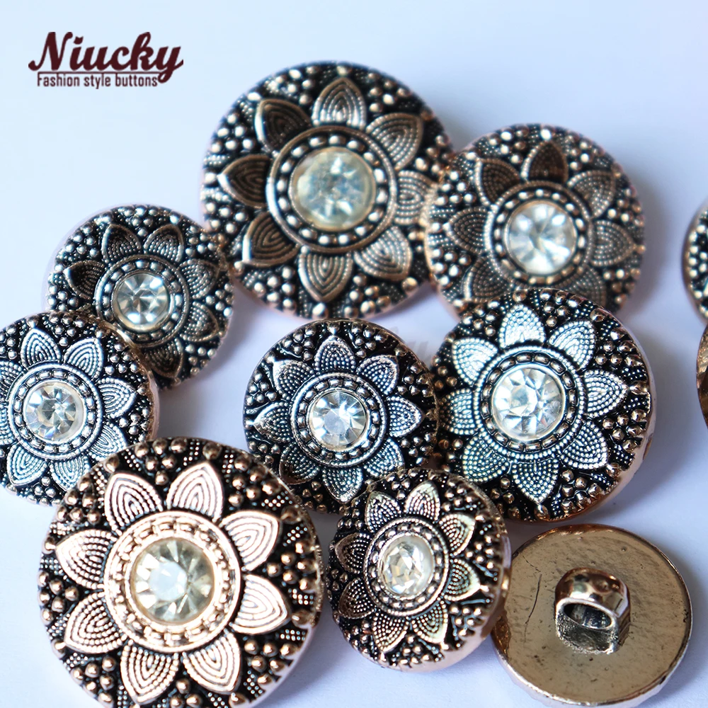 Niucky 25mm / 21.5mm / 17.5mm gold brush black paint women fashion buttons for sewing diy craft decorative buttons P0301d-056