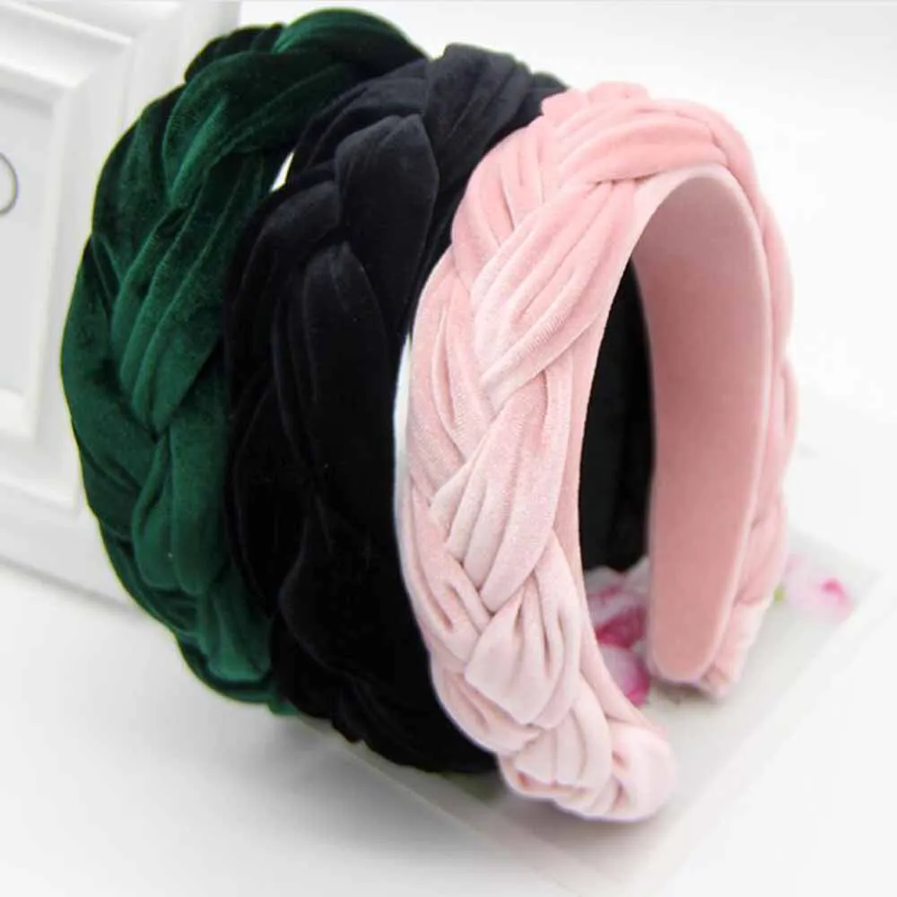 Women Girls Braided Thick Padded Vintage Hair Bands Twist Knotted Velvet Hairbands Hair Hoop For Daily Wedding Cocktail Party