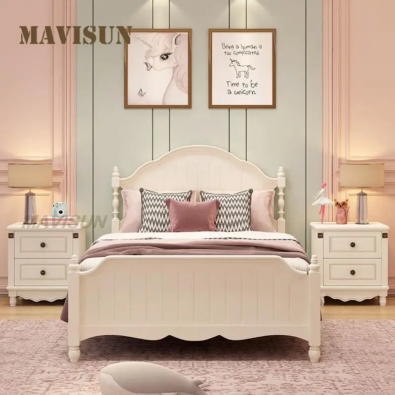 Nordic Modern Simple Princess Children's Bed For Girl With Solid Wood Frame 1.2 Meter  Bedroom  Small  Apartment Furniture Set