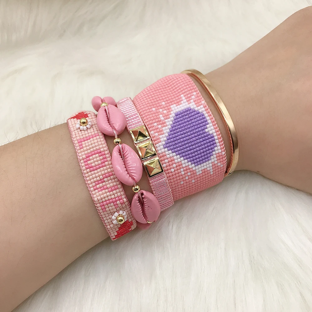 BLUESTAR Delica Chic MIYUKI Braccelet Pink Heart Boho Pulseras Mujer Moda LOVE Letter Seashell Women Bracelets Handmade Bead