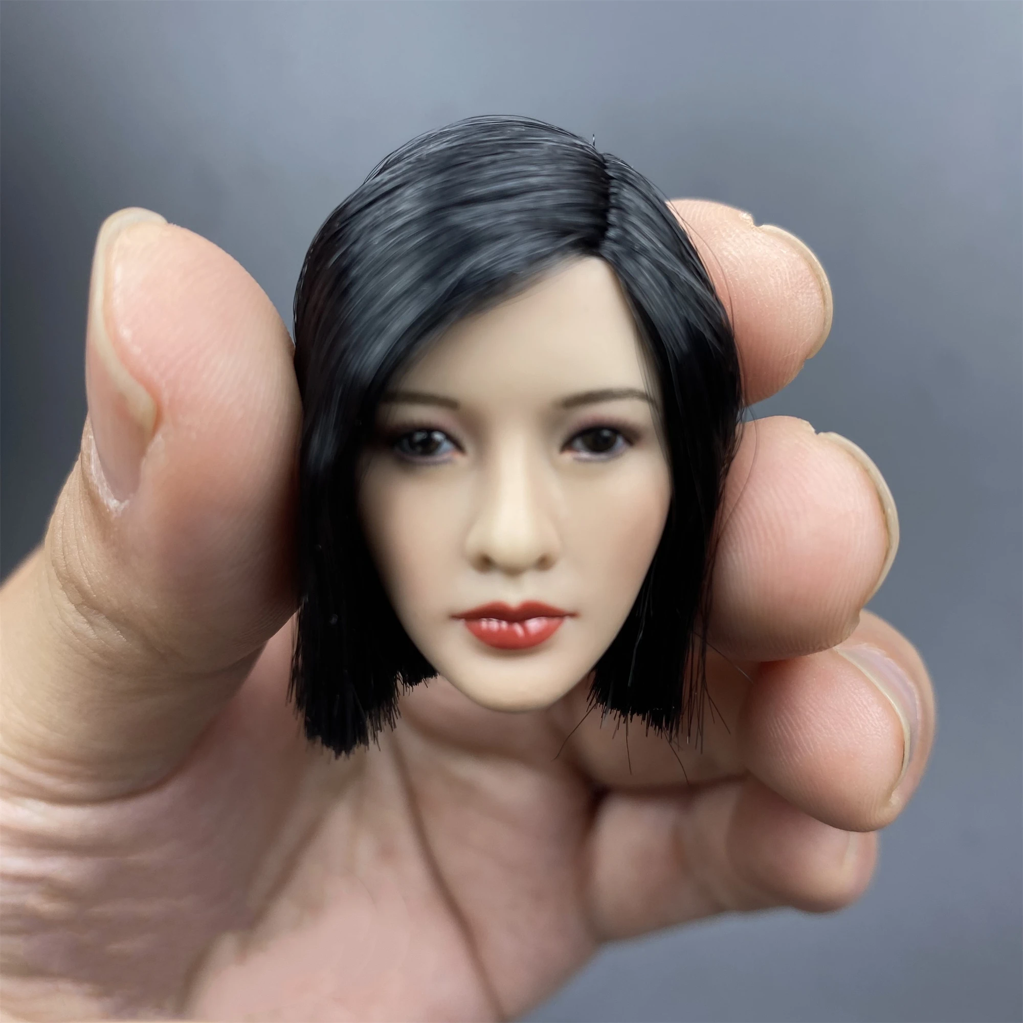 

1/6 Short Black Hair Asia Girl Head Sculpt Model Fit 12'' TBLeague JIAOU Pale Action Figure Body