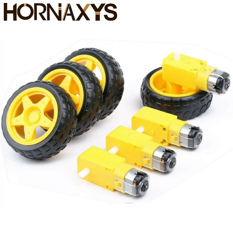 4PCS DC Electric Motor + Plastic TT Motor Tire Wheel 3-6V Dual Shaft Gear Motor TT Magnetic Gearbox Engine For Arduino Smart Car