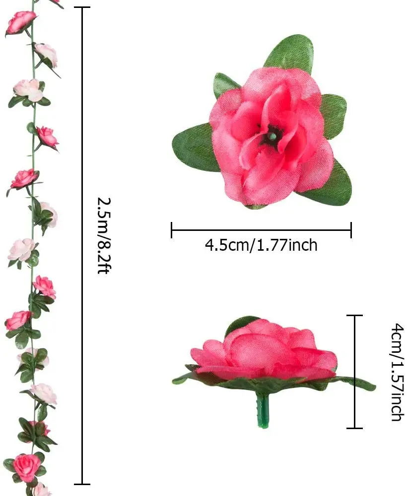 2.5m Flower Garland Fake Rose Vine Artificial Flowers Hanging Rose Ivy Hanging Baskets Wedding Arch Garden Background Decor