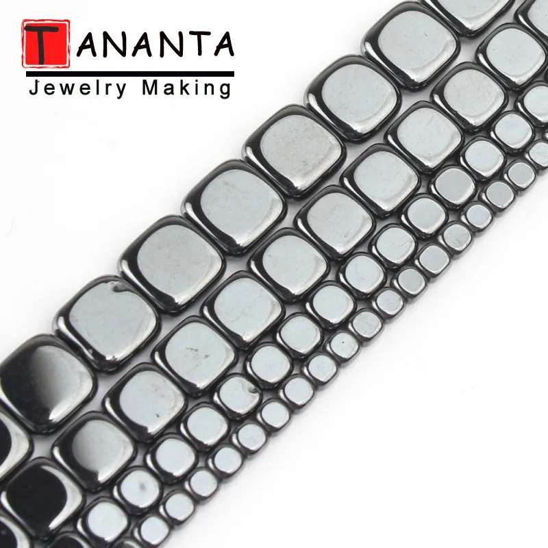 3 4 6 8mm Black Hematite Natural Stone Flat Square Smooth Spacer Charm Loose Beads For Jewelry Making Bracelet Necklace DIY