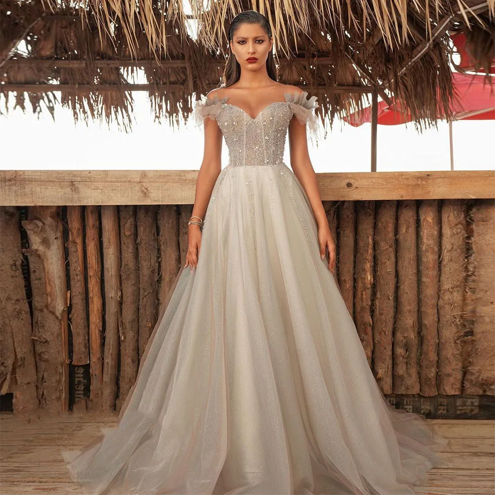 Sevintage Kralen Crystal Lange Prom Dresses Off Shoulder Lovertjes Avondjurken Saudi Arabische Feestjurk Dubai Vrouwen Formele