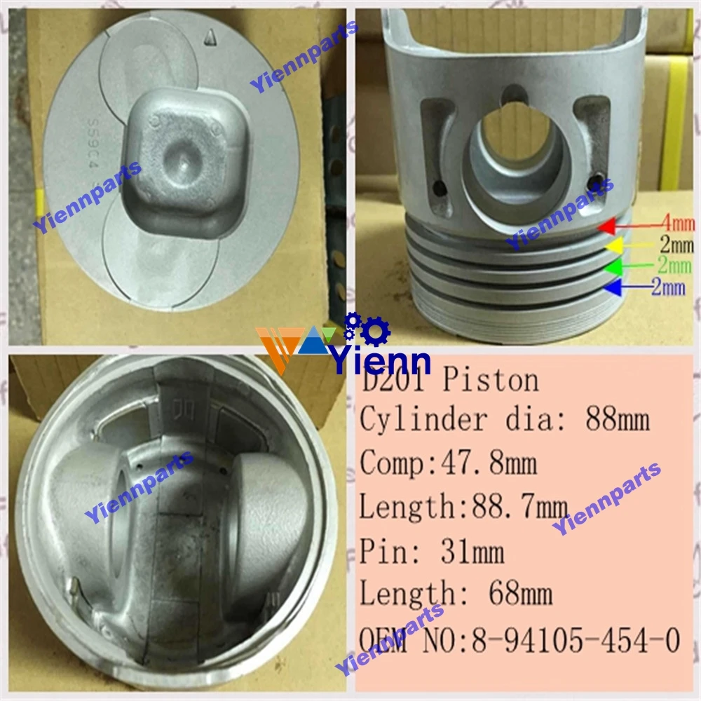 For ISUZU D201 DI-2.2 SE-2.2 Piston Kit With Pin Clips Mini Excavator Truck DI-2.2 SE-2.2 Liter Diesel Engine Repair Parts