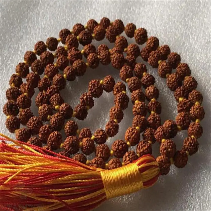 

8mm Rudraksha 108 Buddha Beads Tassels Mala Necklace Buddhism pray Wrist DIY MONK Ruyi cuff Buddhist Prayer Men