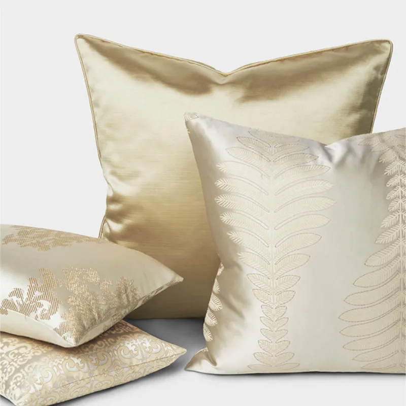 Gold Pillow Cover Champagne Decorative Cushions For Sofa 45x45 Luxury Shiny Jacquard Art Home Decoration Living Room Throw