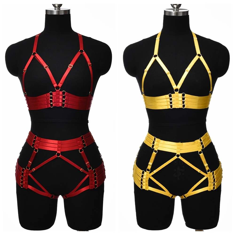 Hollow Body Harness Belt Adjustable Sexy Lingerie Set Women Bondage Body Cage Harness Bra Elastic Rave Wear Suspender