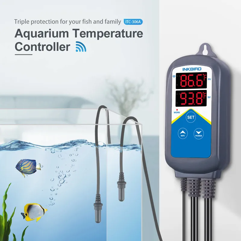 INKBIRD Aquarium Thermostat ITC-306A WIFI Dual Heating Temperature Controller Thermometer With 2 Probes for Fish Tank Terrarium