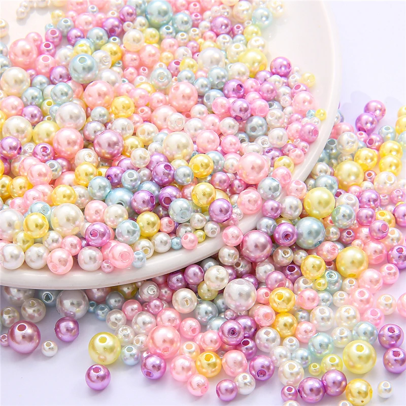 150-300Pcs Mix Size 3/4/5/6/8mm With Hole Colorful Round Acrylic Imitation Pearl Beads For Jewelry Making DIY Earring Necklace