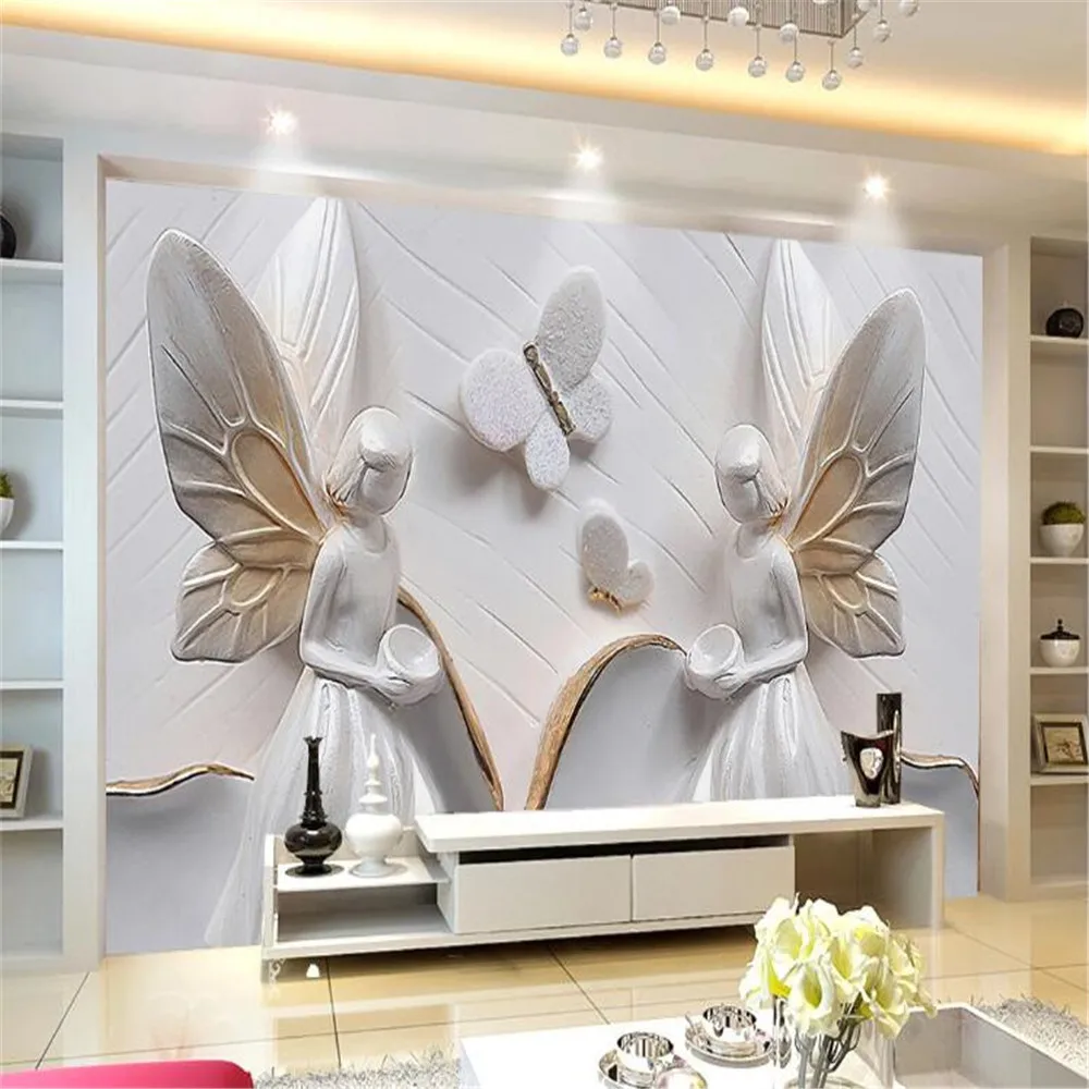 

Milofi custom 3D photo wallpaper mural European angel relief background wall 3D background wall relief decorative painting