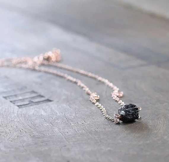 Raw Rough Black Tourmaline Necklace Natural Black Tourmaline Nugget Delicate Layering Gemstone Necklace