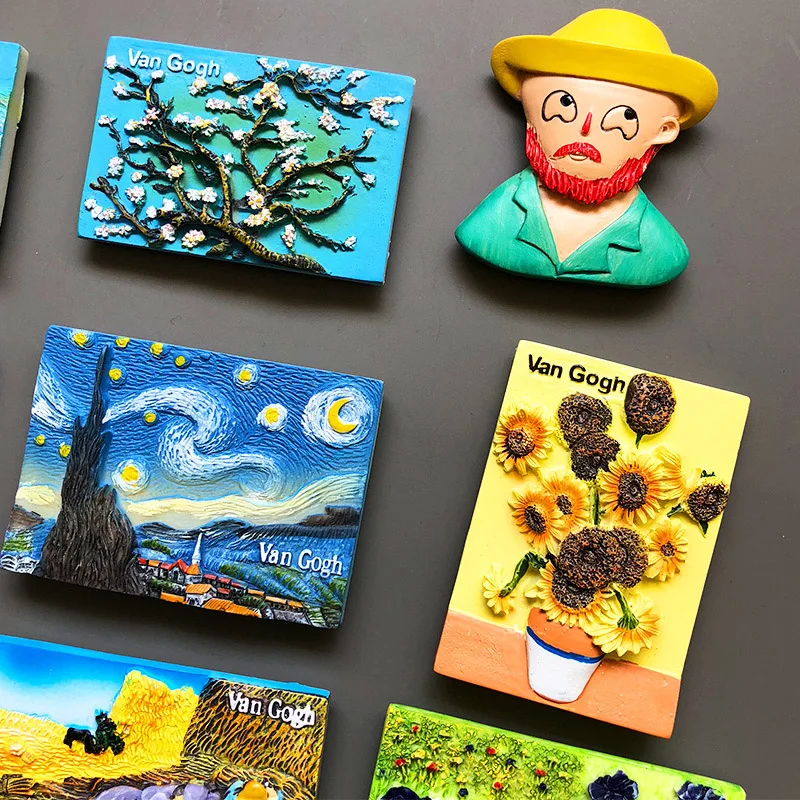 Cartoon Van Gogh resin refrigerator paste fridge magnet magnetic paste creative 3d refrigerator room decoration collection gifts