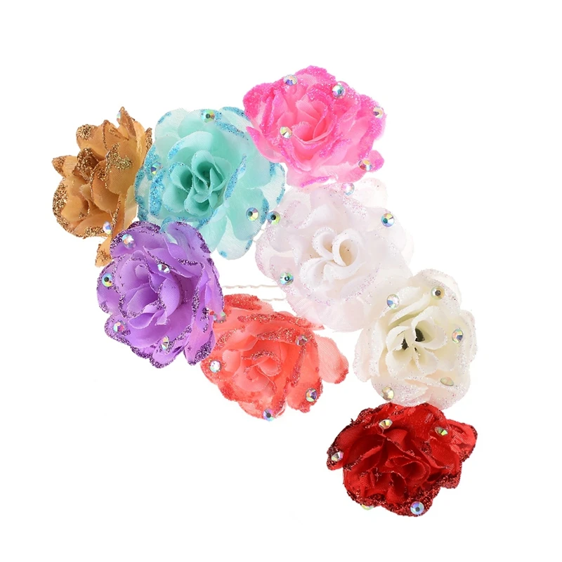 2pcs Fashion Romantic Wedding Party Rose Flower Crystal Rhinestone Hair Clip Women Elegant Hairpin Accessories