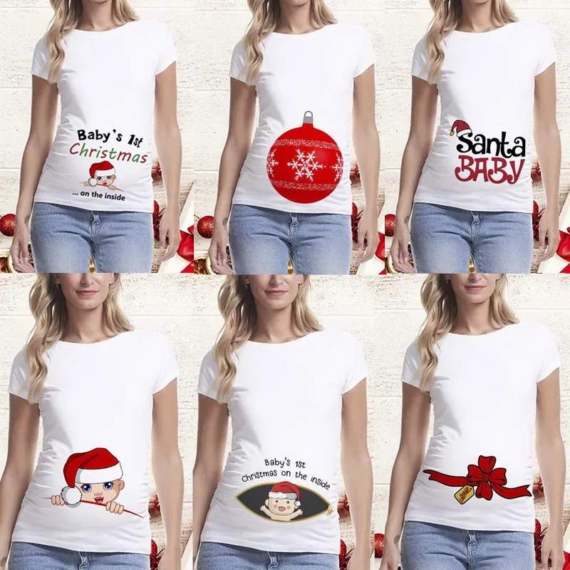 

Pregnancy Shirt Maternity Christmas Ladies Top Women Pregnancy T-shirt Cute Santa Baby Print Pregnant Maternity T Shirts Tops