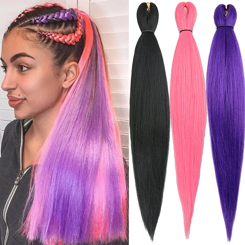 

AZIR 26 Inch 100G Synthetic Jumbo Braid Yaki Straight Hair Extension Pink Blonde Twist Braid Bulk Wholesale Black Brown