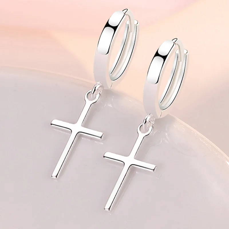 VENTFILLE 925 Sterling Silver Personality Cross Hoop Earrings For Women Temperament Personality Trendy Jewelry Gift 2021 New