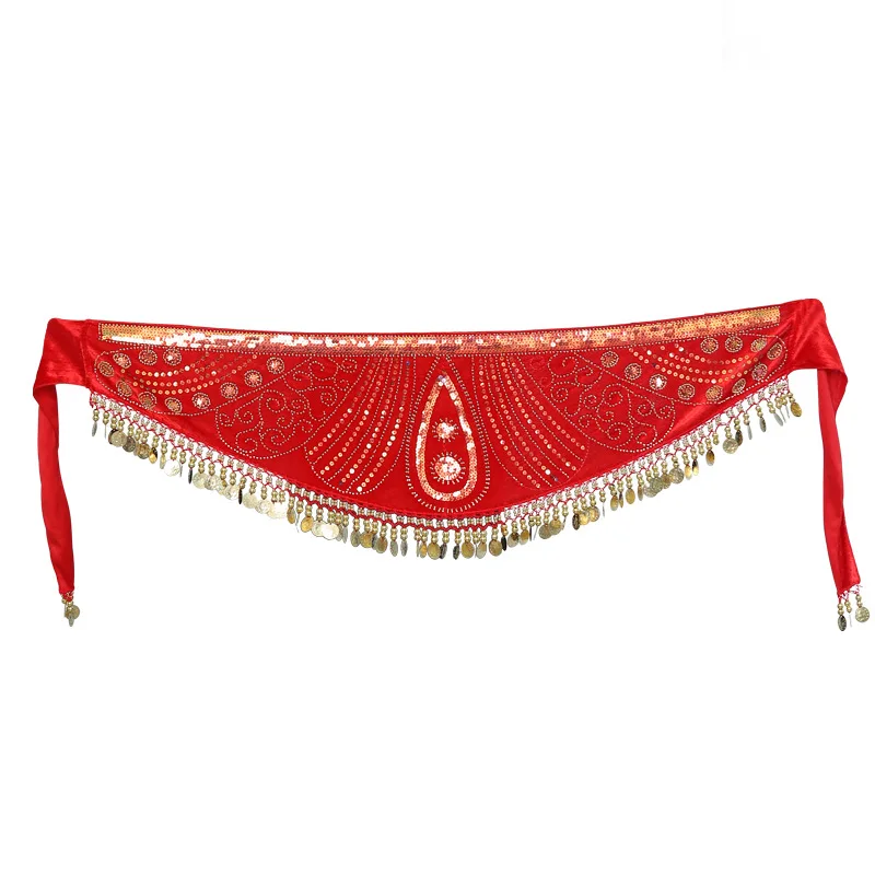 2021 Bead Embroidery Belly Dance Hip Scarf 6 Color Women Oriental Belly Dancing Coins Belt Lesson Wear Practice Costume Decor