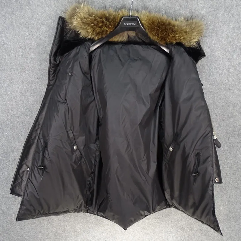 2020 Black Men Long Winter Warm Leather Coat Plus Size XXXL Genuine Thick Cowhide Russian Natural Casual Down Jacket