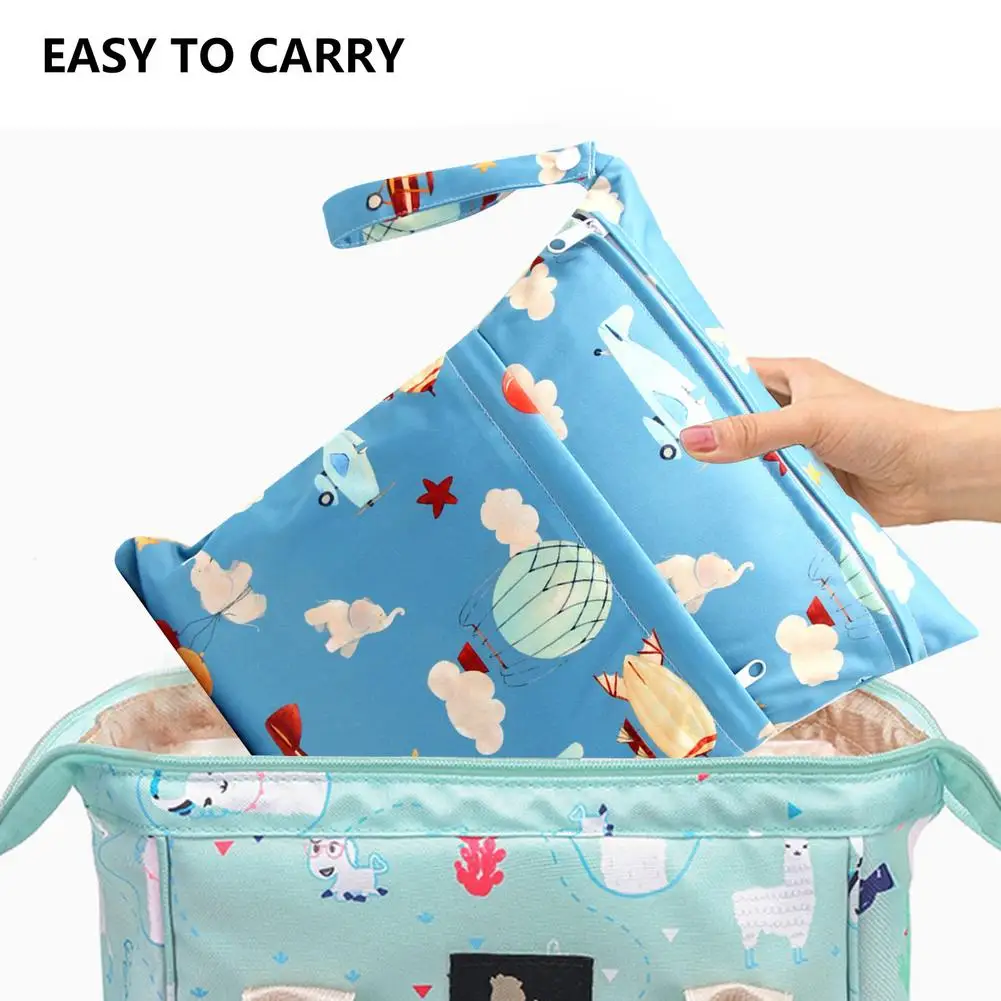 Wet And Dry Diaper Bag Reusable Baby Cloth Nappy Organizer Printed Waterproof Diaper Bag Double Zipper