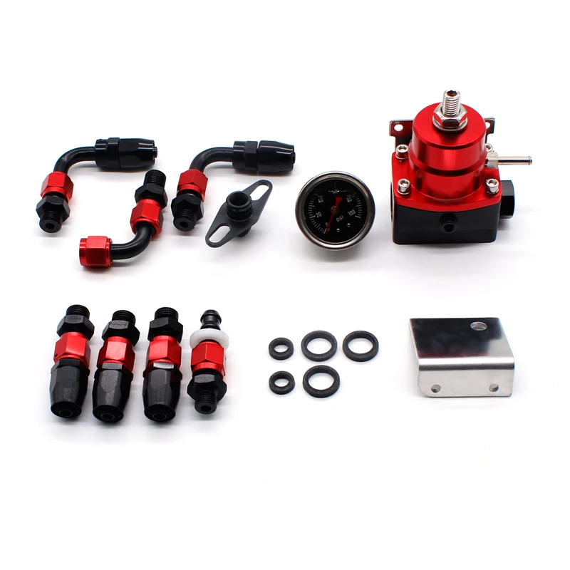 

DEFT Universal Adjustable Fuel Pressure Regulator Oil 100psi Gauge AN 6 Fitting EFI Fuel Pressure Regulator End-Black Blue