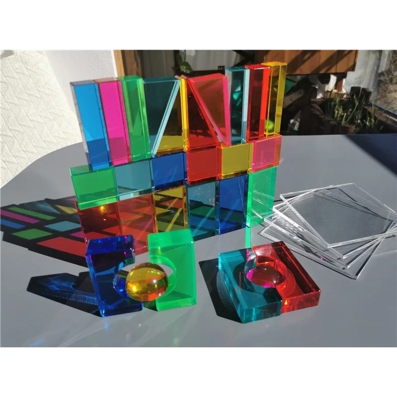 Dzieci Rainbow Lucite Acylic Cube układanie klocki geometryczne wysoka przejrzystość trójkąt prostokąt zabawki