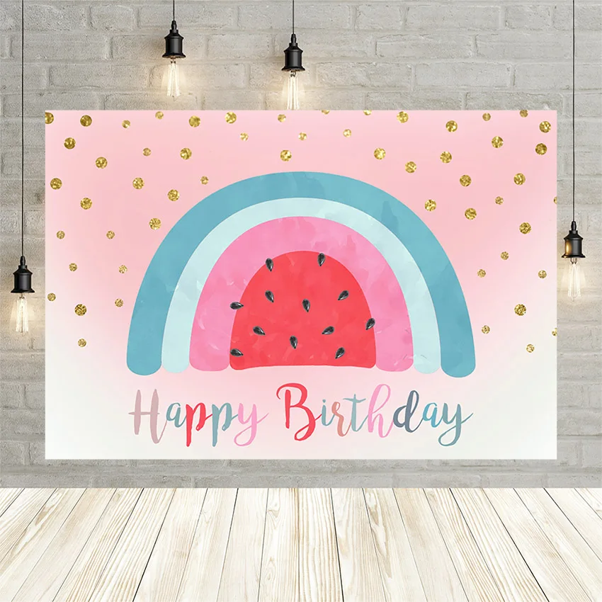 

Mehofond Watermelon Rainbow Backdrop Pink Summer Fruit Girl Happy 1st Birthday Party Decor Photography Background Shoot Banner