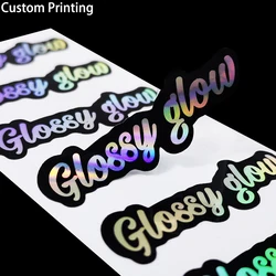 Free Shipping 100pcs Custom Lipgloss Stickers Silver Holographic Logo Labels Customized Businss Name Rainbow Iriscentes Sticker