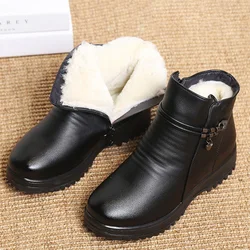 Solid Black Women Snow Boots Metal Classic Furry Winter Shoes Female Ankle Boots Plus Size 4.5-10.5 Ladies Leather Booties