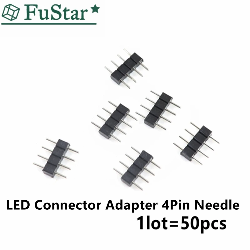 50pcs/Lot LED Connector Adapter 4Pin Needle Male Type Double 4 Pin RGB RGBW Connector For 3528 5050 Seven Color Led Strip Light