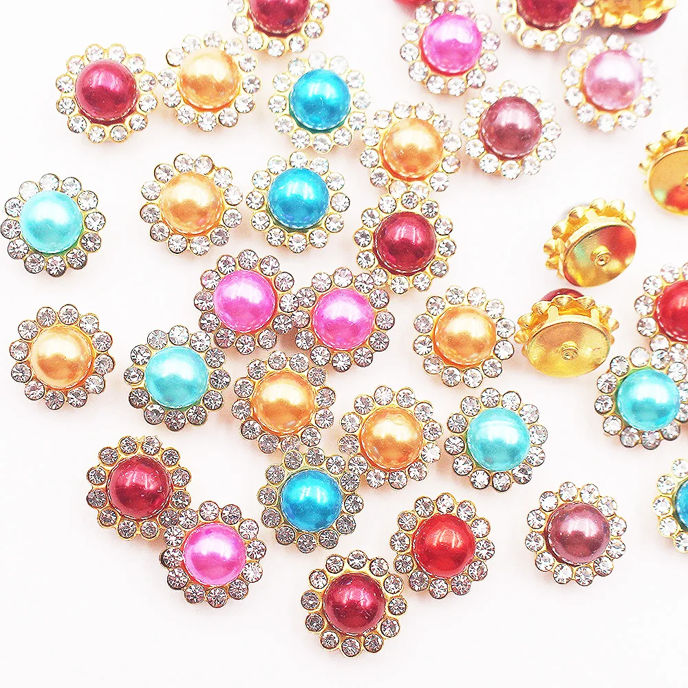 New Clothing Accessories 12mm Pearl Claw Rhinestones Shine Crystals Stones Sewing Rhinestones for Needlework Fabric Gems Beads