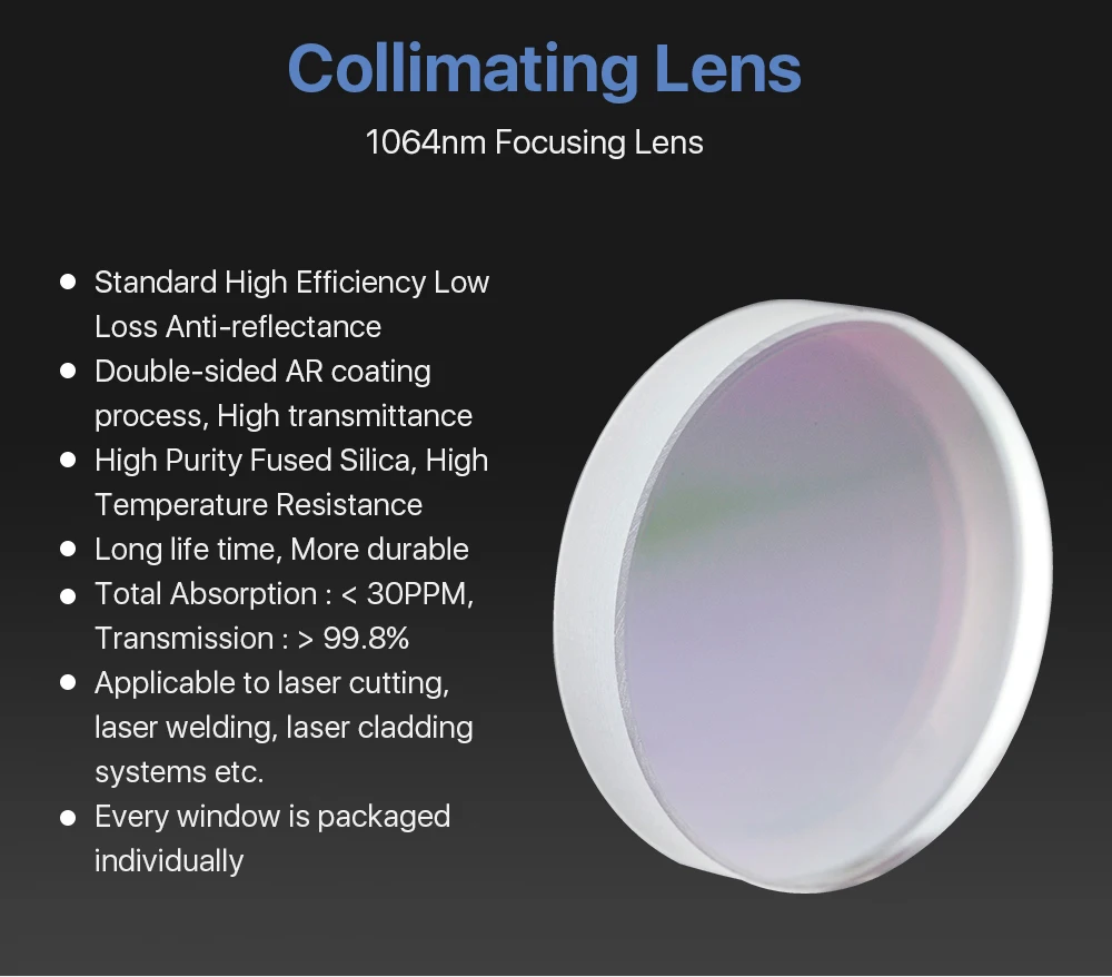 Cloudray 1 Stück Fokussier- und Kollimationslinse Durchmesser. 20 – OEM-Quarz-Sicherheits-Silica-Faserlaser mit einem Durchmesser von 50 und 1064 nm Raytools – Detail 5