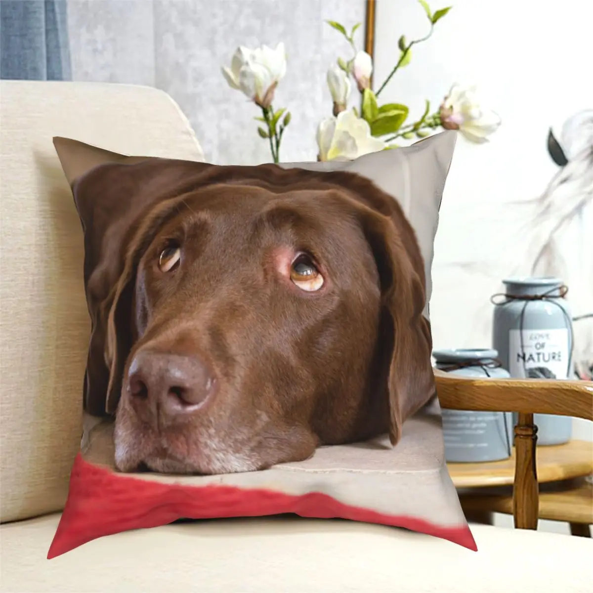 

Chocolate Labrador Pillowcase Polyester Printed Decor Sofa Cushion Cover 18"